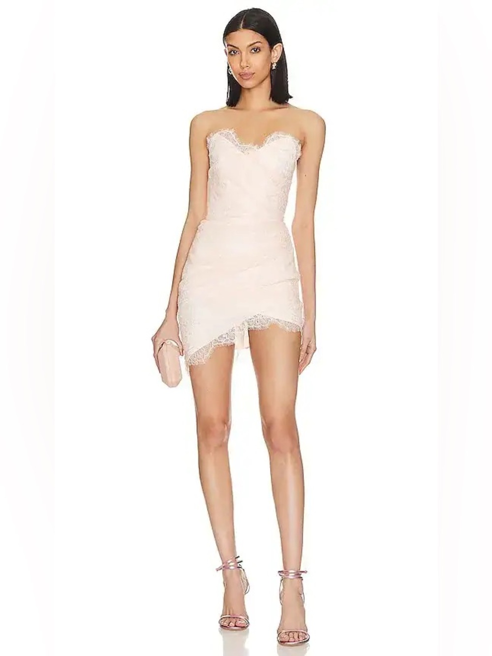 NBD Pink Blush Lace Strapless Rosha Mini Dress